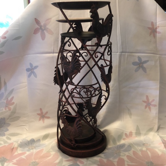 Three Stackable Rooster Motif Pillar Candle Holders 16.5x6”, 13.75x5”& 12x4.25” - Picture 7 of 7